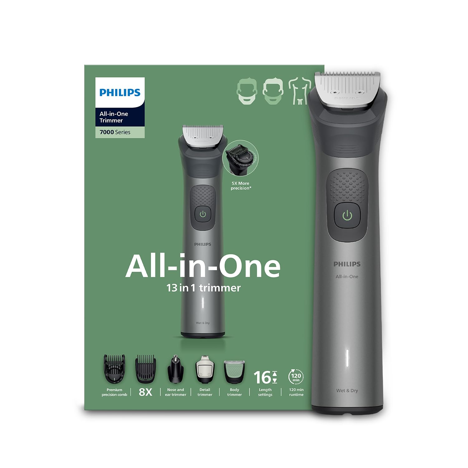 Philips India's No.1 Men's Trimmer | 13-in-1 : Face,Head,Body | BeardSense Technology | Precision Trimming | Eyebrow/Nose/Ear Trimmers | 120 Mins Runtime | 5 yr warranty, MG7922/15