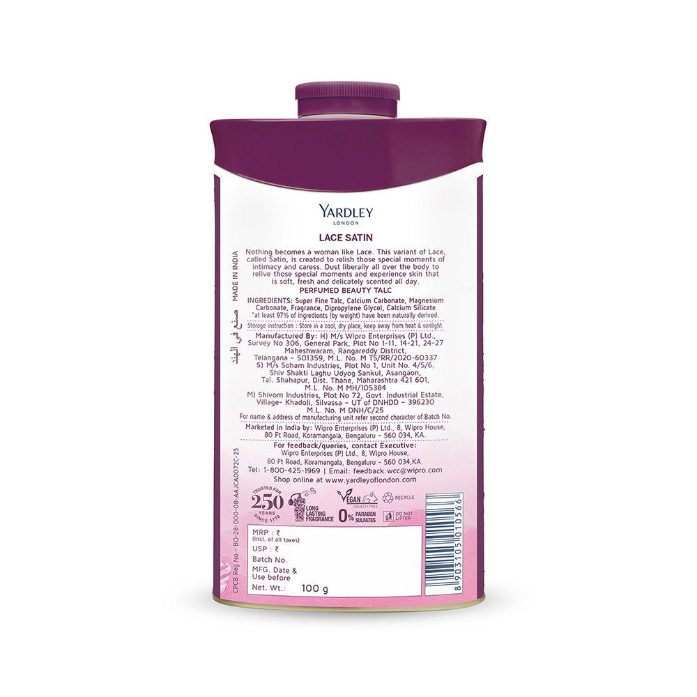 Yardley London Lace Satin Talc, 100g Buy at Indicrest Image 4