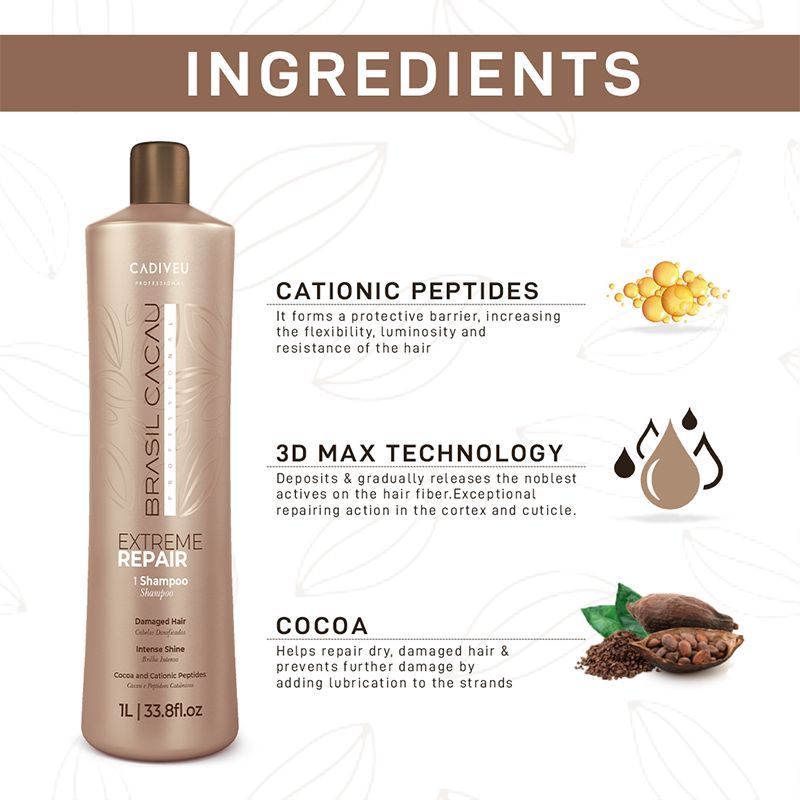 Brasil Cacau Professiol Extreme Repair Shampoo Sulfate Free For Damaged Hair (1000ml) - Image 3 - Buy from Indicrest