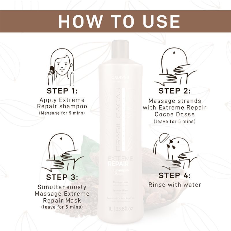 Brasil Cacau Professiol Extreme Repair Shampoo Sulfate Free For Damaged Hair (1000ml) - Image 4 - Buy from Indicrest