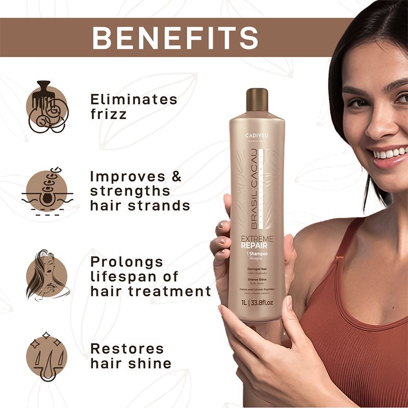 Brasil Cacau Professiol Extreme Repair Shampoo Sulfate Free For Damaged Hair (1000ml) - Image 5 - Buy from Indicrest