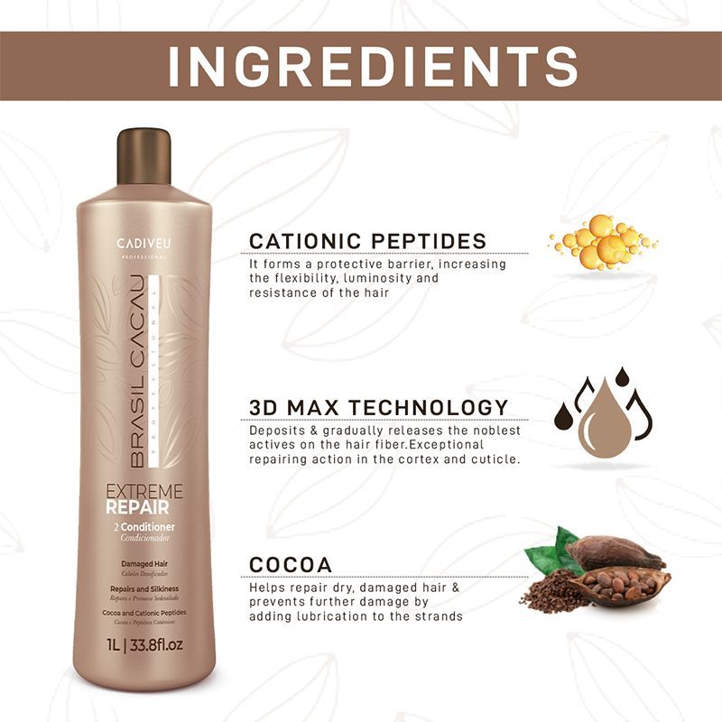Cadiveu Brasil Cacau Extreme Repair Conditioner For Damaged Hair (1000ml) - Image 3 - Buy from Indicrest