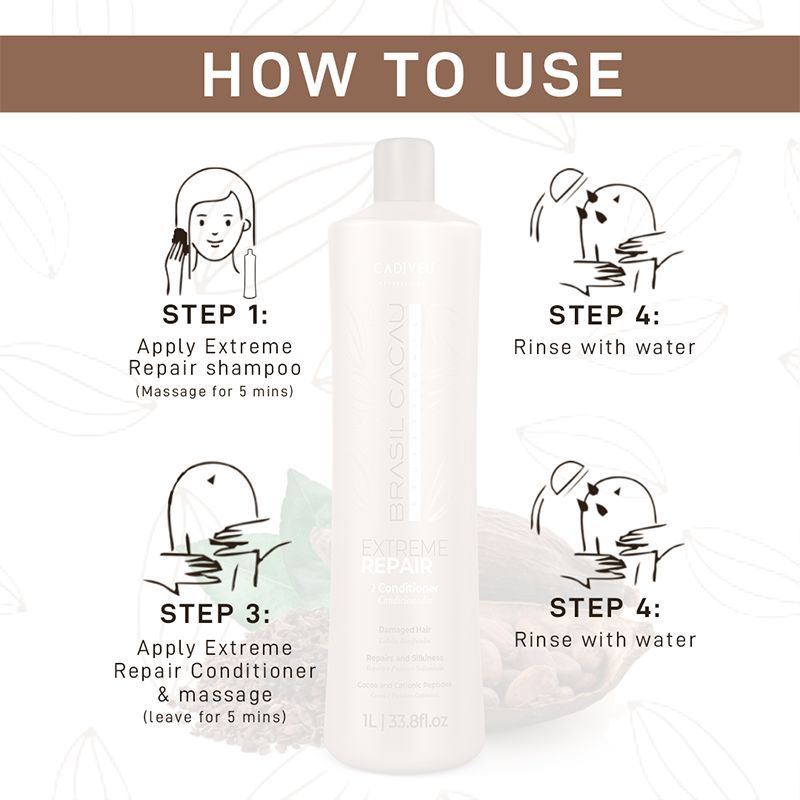 Cadiveu Brasil Cacau Extreme Repair Conditioner For Damaged Hair (1000ml) - Image 4 - Buy from Indicrest