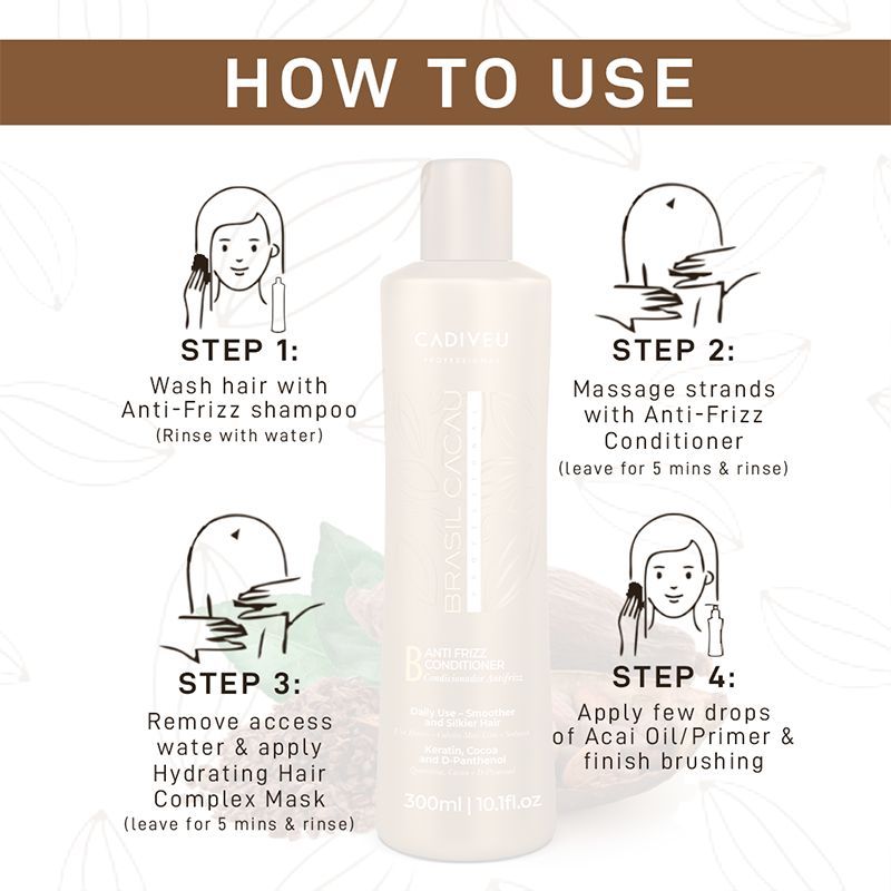 Cadiveu Brasil Cacau Anti Frizz Conditioner For Dry & Frizzy Hair (300ml) - Image 4 - Buy from Indicrest