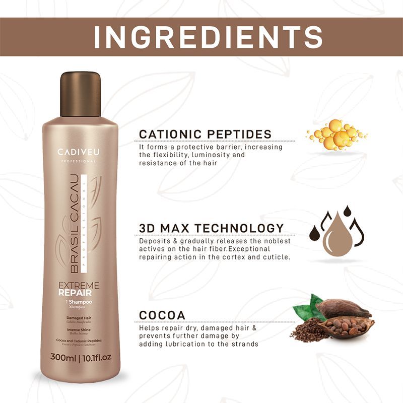 Cadiveu Brasil Cacau Professiol Extreme Repair Shampoo Sulfate Free For Damaged Hair (300ml) - Image 3 - Buy from Indicrest