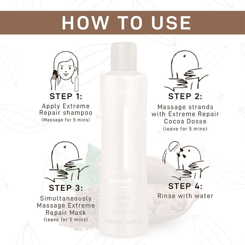 Cadiveu Brasil Cacau Professiol Extreme Repair Shampoo Sulfate Free For Damaged Hair (300ml) - Image 4 - Buy from Indicrest