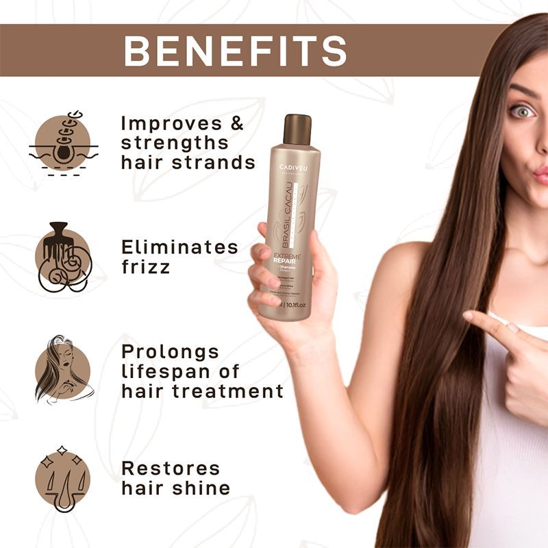 Cadiveu Brasil Cacau Professiol Extreme Repair Shampoo Sulfate Free For Damaged Hair (300ml) - Image 5 - Buy from Indicrest