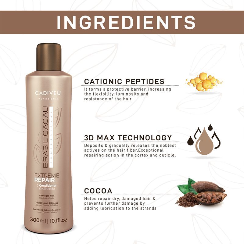 Cadiveu Brasil Cacau Extreme Repair Conditioner For Damaged Hair (300ml) - Image 3 - Buy from Indicrest