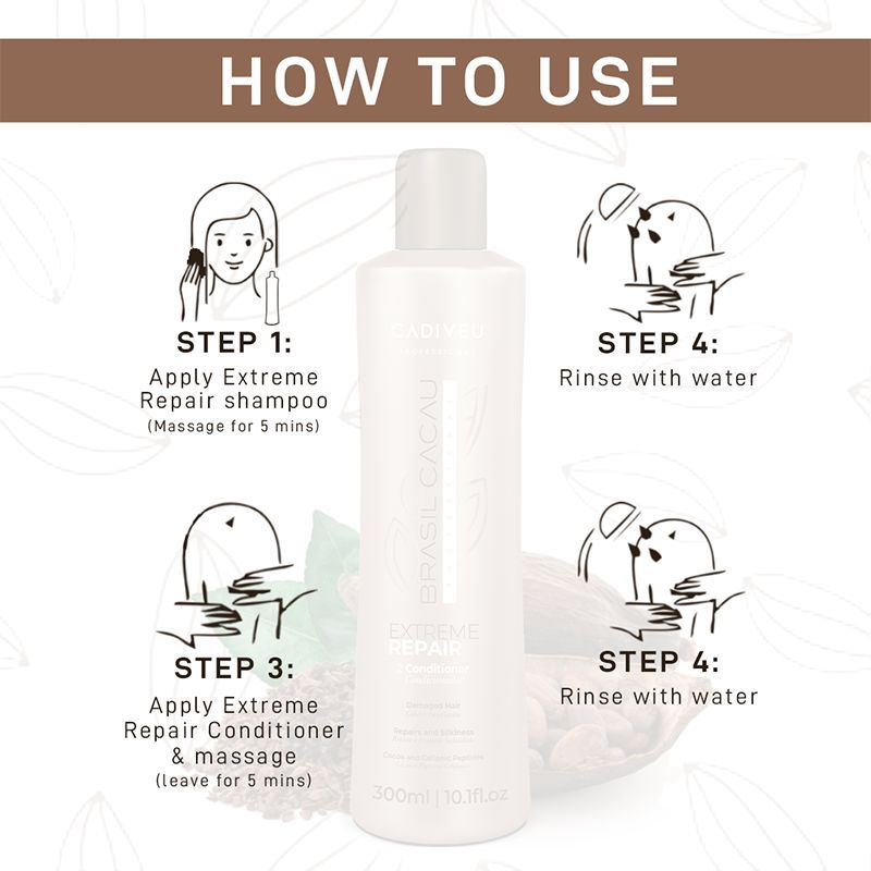 Cadiveu Brasil Cacau Extreme Repair Conditioner For Damaged Hair (300ml) - Image 4 - Buy from Indicrest