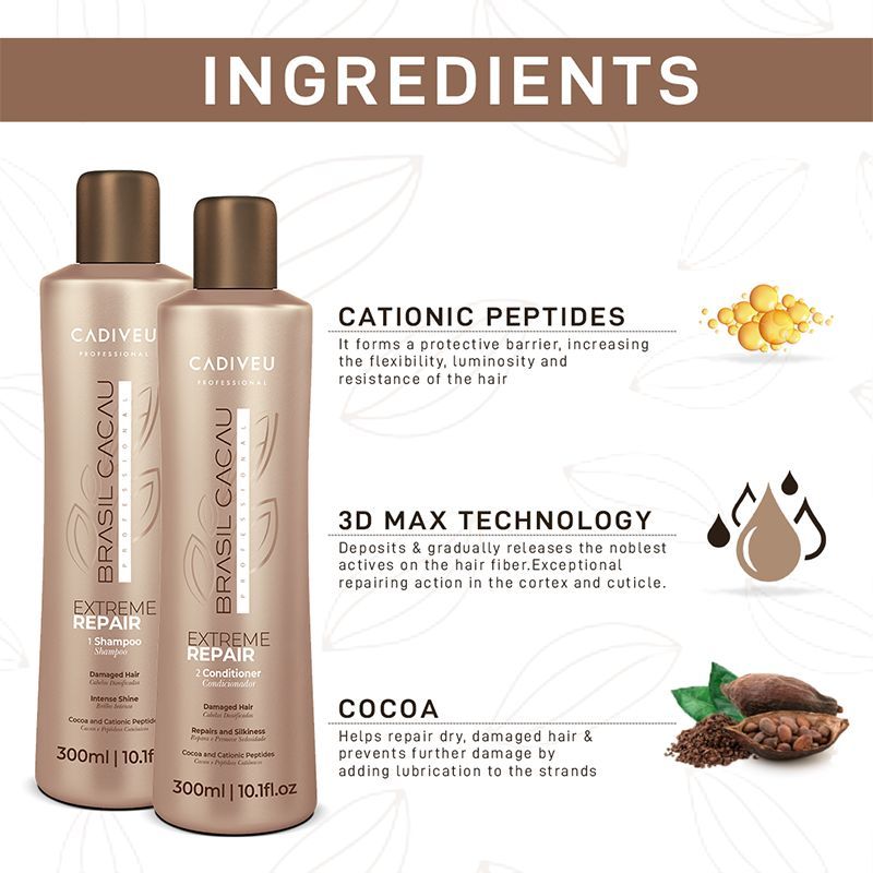 Cadiveu Brasil Cacau Extreme Repair Shampoo & Conditioner Combo For Damaged Hair - Image 3 - Buy from Indicrest