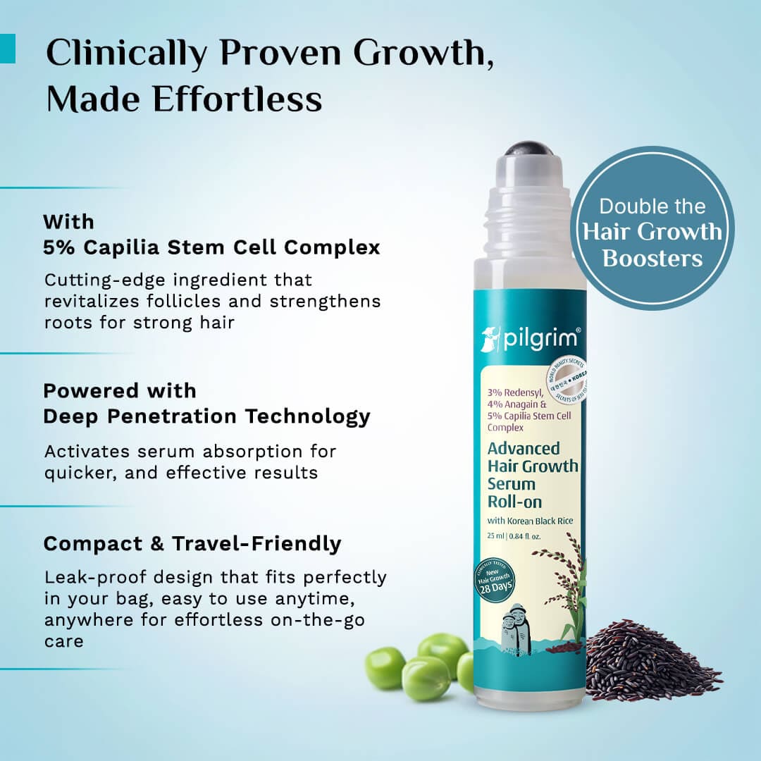 Pilgrim 3% Redensyl, 4% Anagain & 5% Capilia Stem Cell Complex Advanced Hair Growth Serum Roll-On, 30ml - Image 3 - Buy from Indicrest