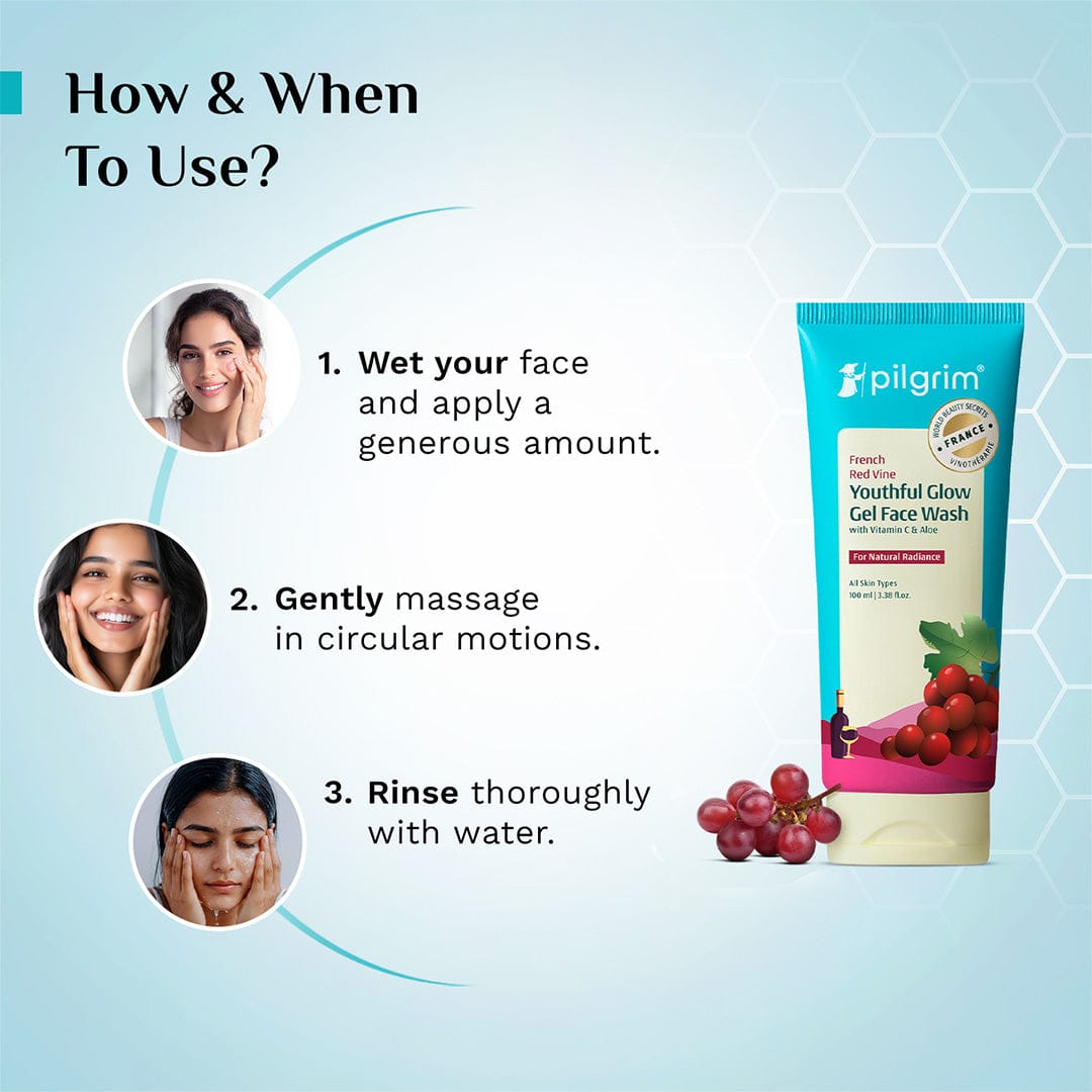 Pilgrim Red Vine Youthful Glow Gel Face Wash with Vitamin C & Aloe, 100ml - Image 6 - Buy from Indicrest