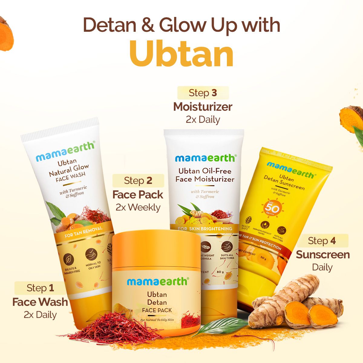 Mamaearth Ubtan Detan Face Pack with Turmeric & Saffron for Normal to Oily Skin, 100g - Image 6 - Buy from Indicrest