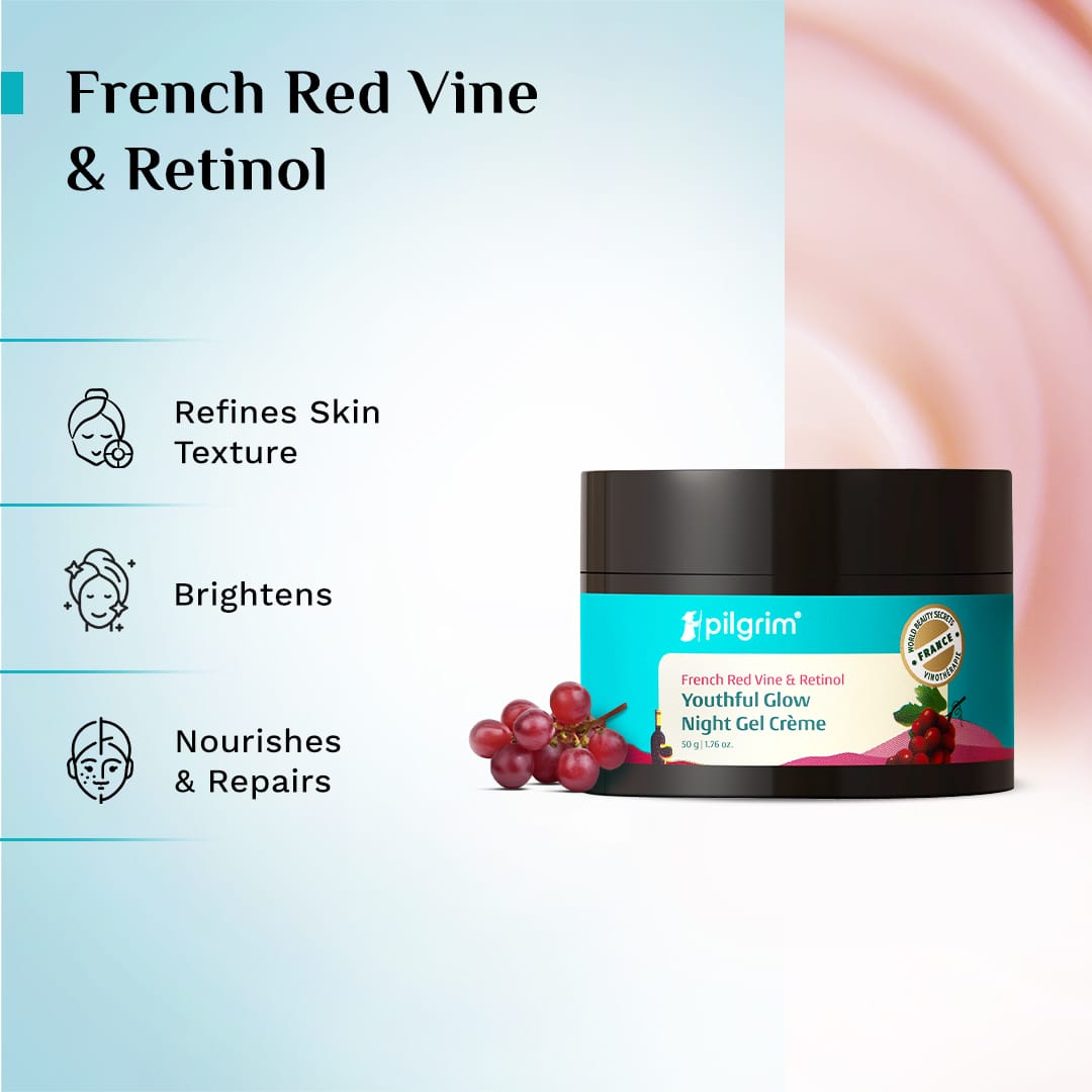 Pilgrim Anti-Ageing Kit with French Red Vine, Face Wash 100ml + Red Vine Face Serum 30ml + Red Vine Night Gel Creme 50g - Image 6 - Buy from Indicrest
