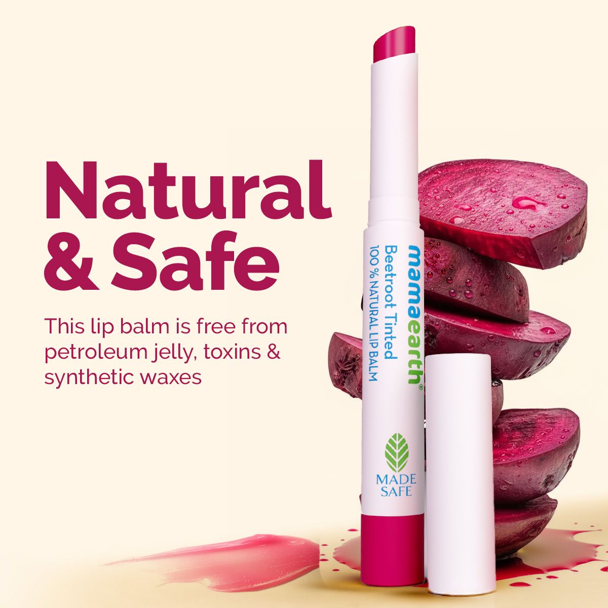 Mamaearth Beetroot Tinted 100% Natural Lip Balm with Beetroot & Beeswax for 12h Moisturized Lips -2 g - Image 6 - Buy from Indicrest