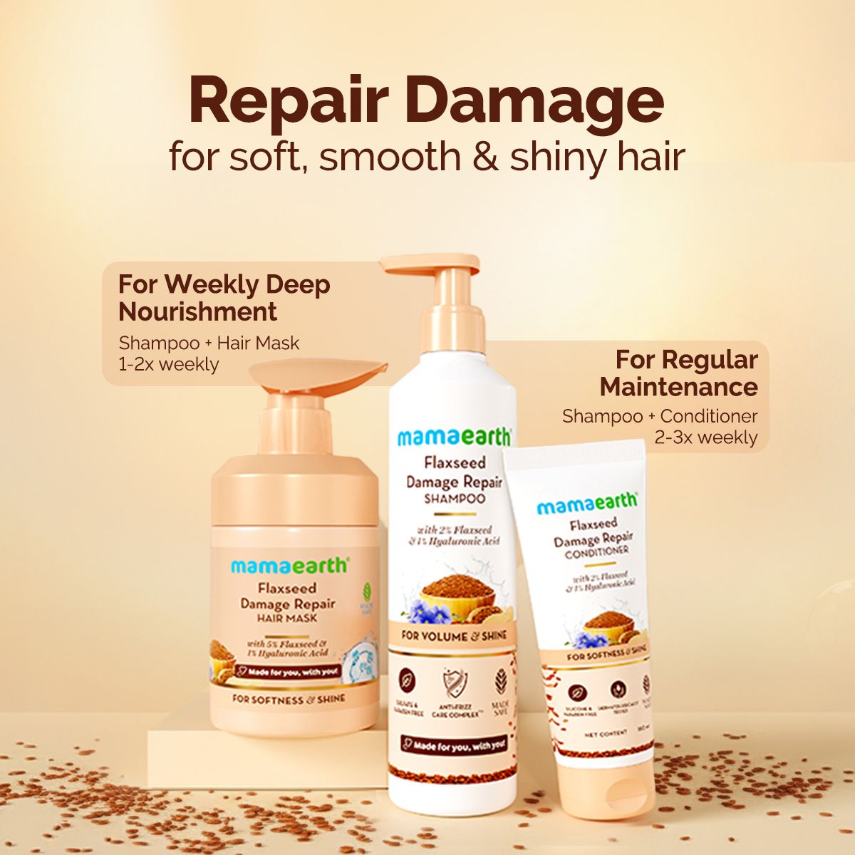 Mamaearth Flaxseed Damage Repair Conditioner with 2% Flaxseed & 1 % Hyaluronic Acid for Softness & Shine -180 ml - Image 7 - Buy from Indicrest