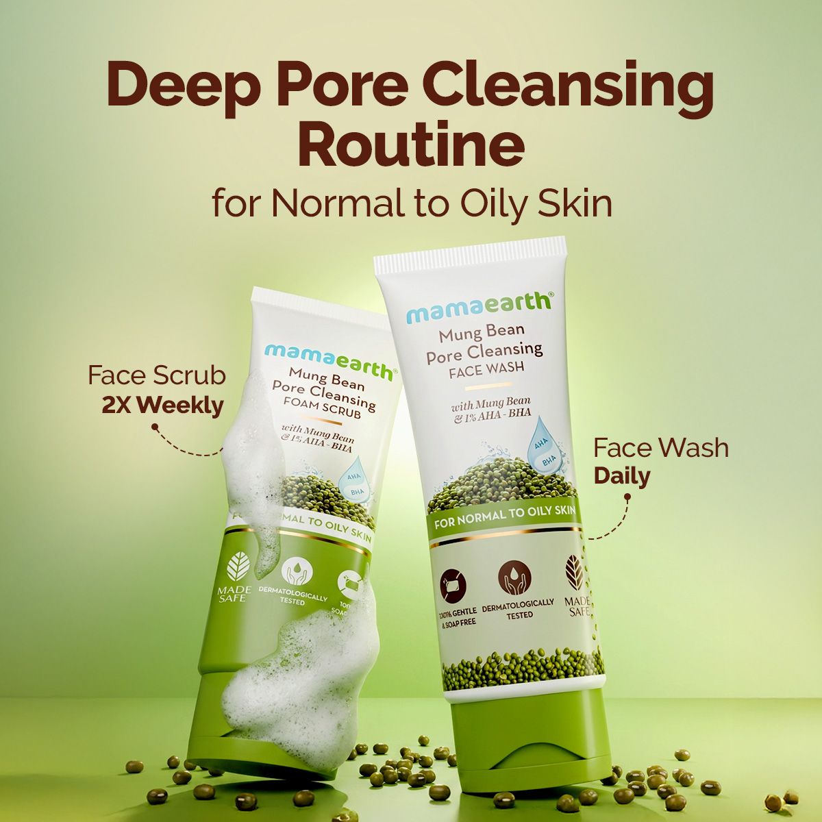 Mamaearth Mung Bean Pore Cleansing Foam Scrub with Mung Bean, AHA & BHA for Normal to Oily Skin, 100g - Image 3 - Buy from Indicrest