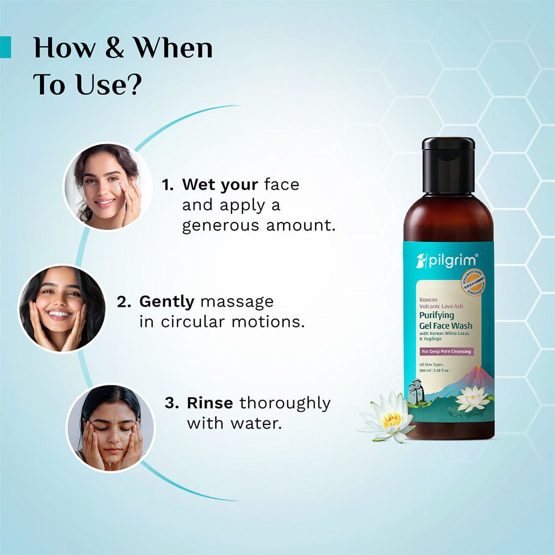 Pilgrim Korean Volcanic Lava Ash Purifying Gel Face Wash with White Lotus & Yugdugu, 100ml - Image 6 - Buy from Indicrest