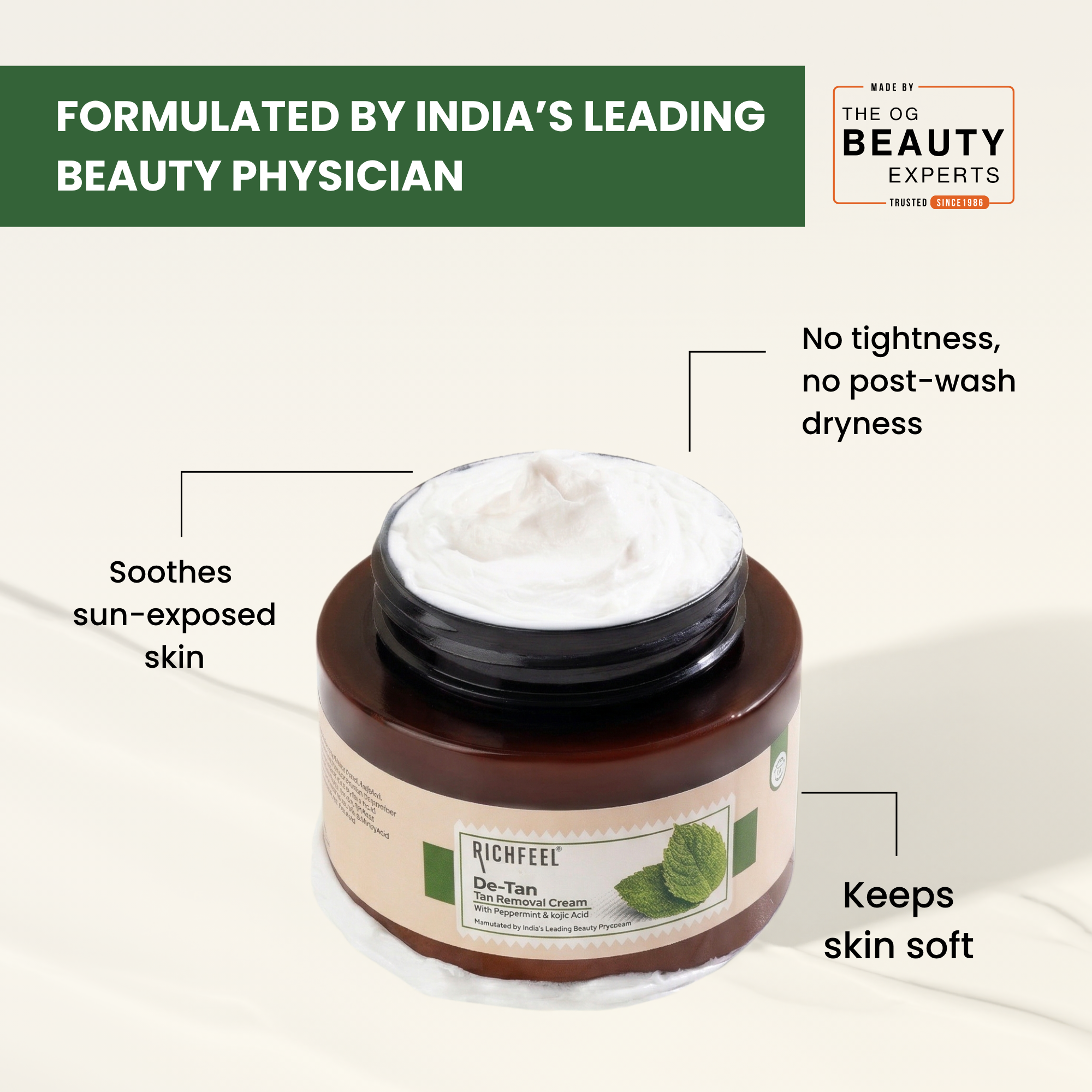 De-Tan Cream | Brightens & Evens Skin | Kojic Acid & Alpha Arbutin | 100g - Image 7 - Buy from Indicrest