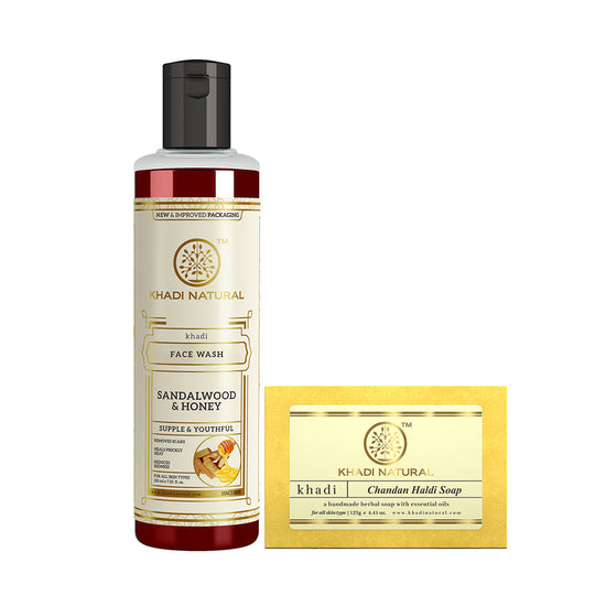 Khadi Herbal Sandalwood & Honey Face Wash with Chandan Haldi Soap Combo (Set of 2) - Buy from Indicrest