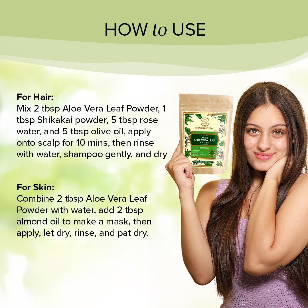 Khadi Natural Organic Aloe Vera Leaf Powder For Hair Care- 100% Natural - 100gm - Image 4 - Buy from Indicrest