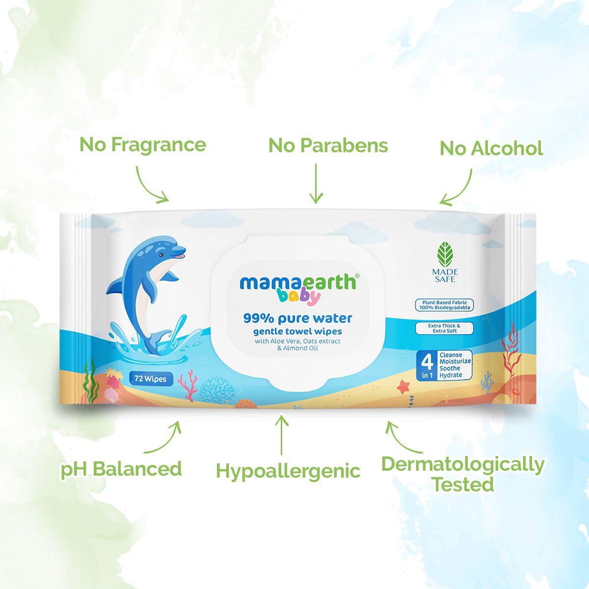 Mamaearth Baby 99% Pure Water Gentle Towel Wipes, 72 pcs - Image 2 - Buy from Indicrest