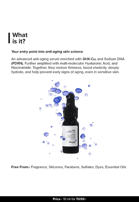 Minimalist Copper Peptide + PDRN 1.25% Face Serum For Key to preventive aging in your 20’s, 10ml - Image 6 - Buy from Indicrest