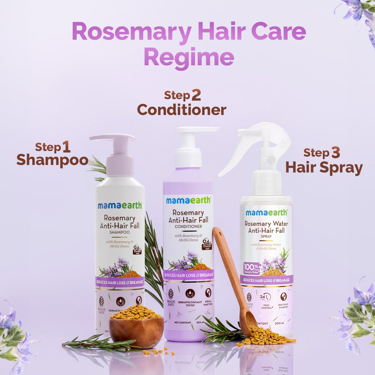 Mamaearth Rosemary Water Anti-Hair Fall Spray with 100% Pure Steam Distilled Rosemary Water & Methi Dana for Hair, 200ml - Image 5 - Buy from Indicrest