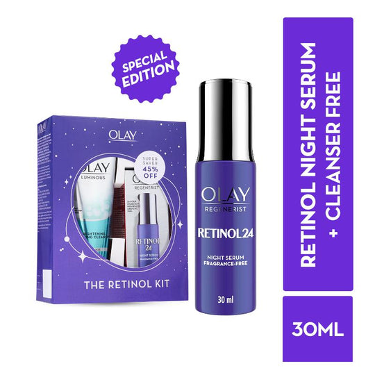 Olay Retinol Kit For Overnight Repair - Serum, 30ml With Free Cleanser, 100ml Combo Buy at Indicrest