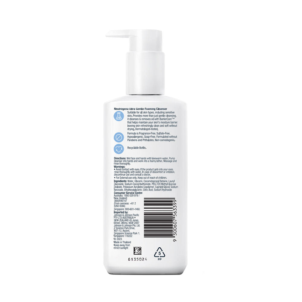 Neutrogena Ultra Gentle Foaming Face Cleanser Protect Skin Moisture - For Oily & Sensitive Skin, 200ml