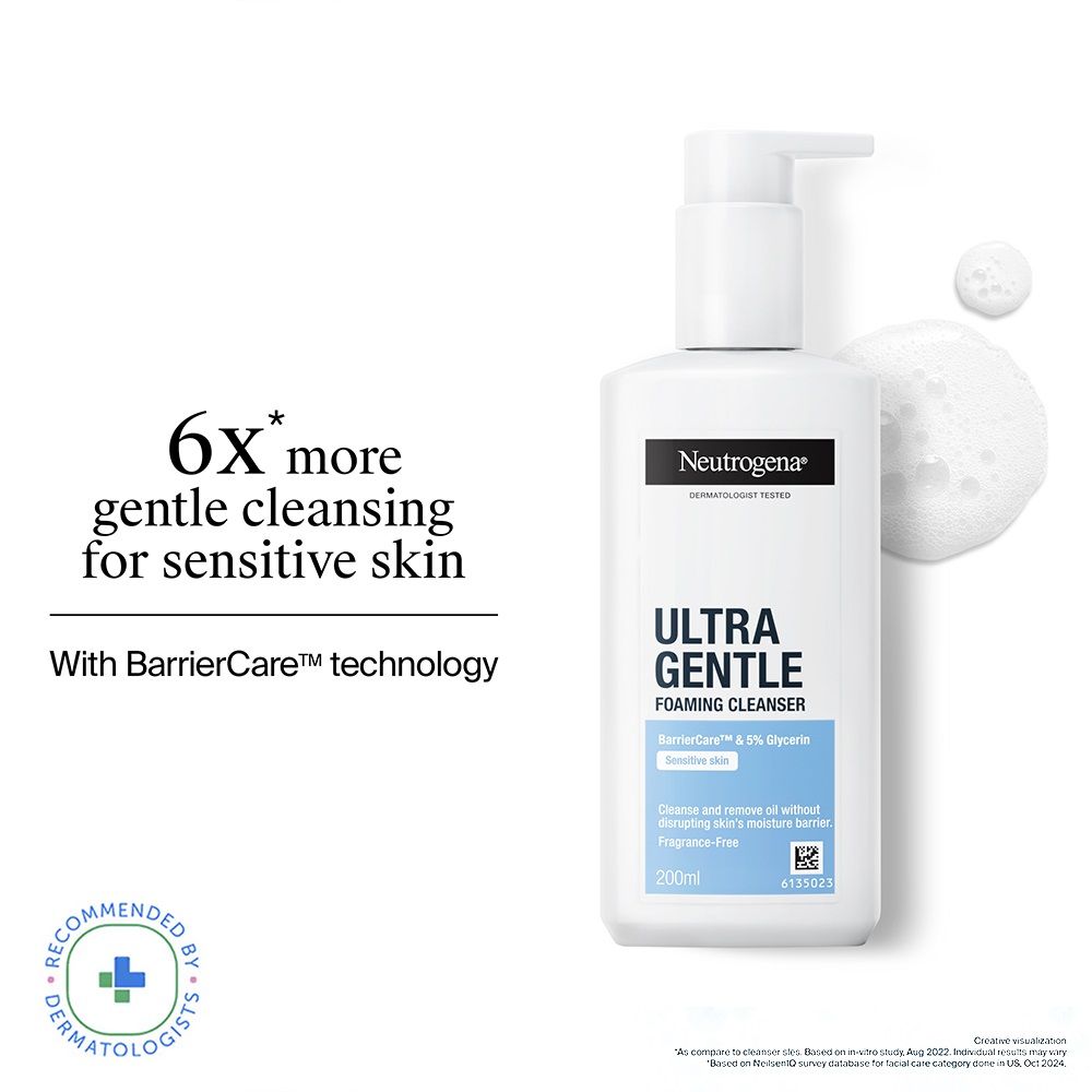 Neutrogena Ultra Gentle Foaming Face Cleanser Protect Skin Moisture - For Oily & Sensitive Skin, 200ml