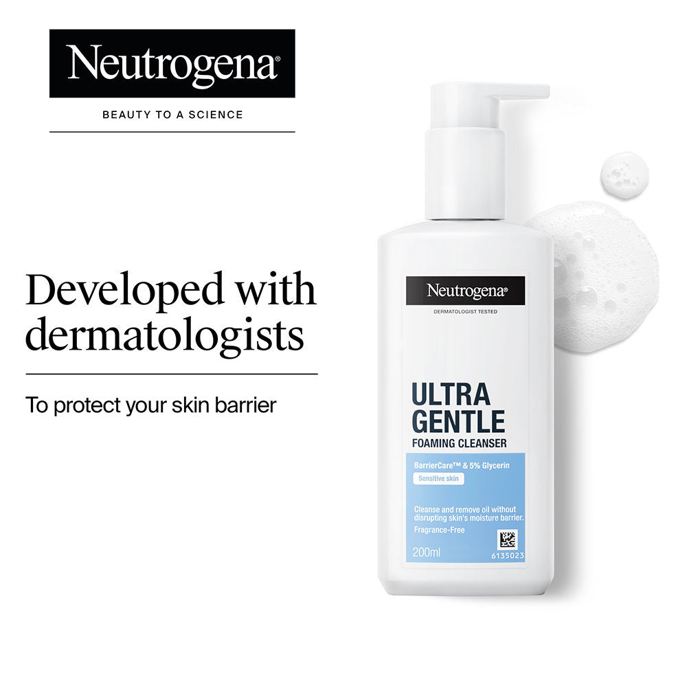 Neutrogena Ultra Gentle Foaming Face Cleanser Protect Skin Moisture - For Oily & Sensitive Skin, 200ml