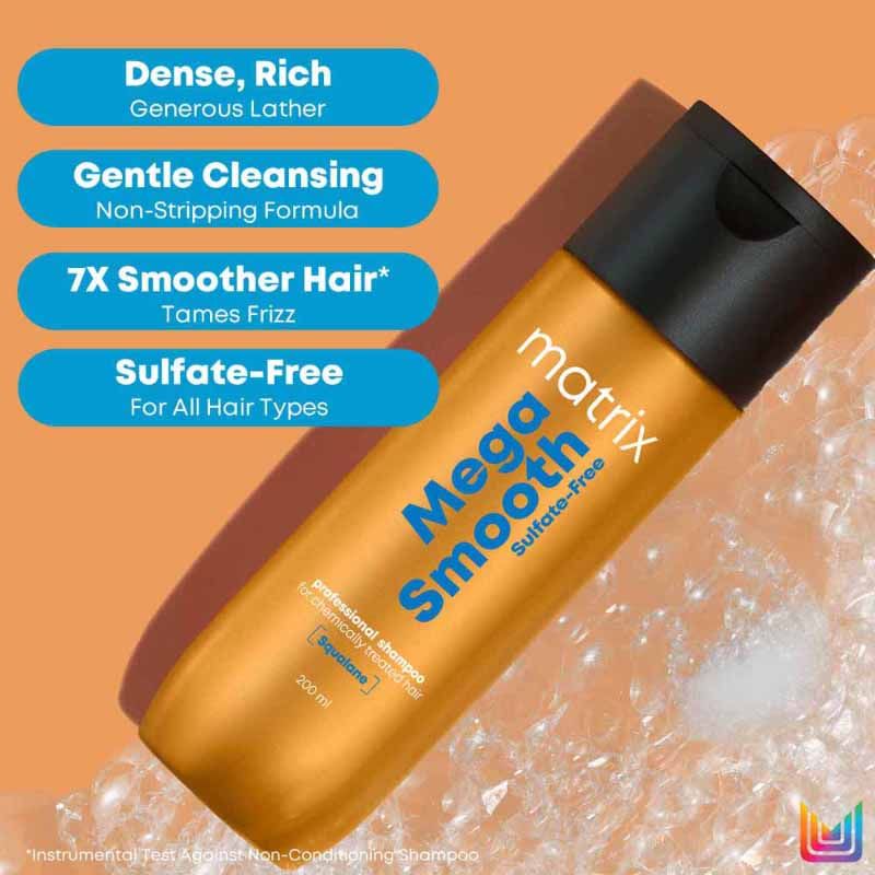 Matrix Mega Smooth Sulfate-free Shampoo, Gentle Cleansing & Bond Repair, Safe for Treated Hair, 200ml Buy at Indicrest Image 3