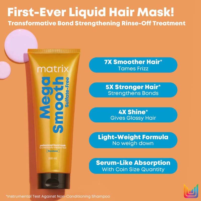 Matrix Mega Smooth Liquid Hair Mask, Reviving Bond Repair Treatment, 5X Strength, Smoothens Hair, 250ml Buy at Indicrest Image 3