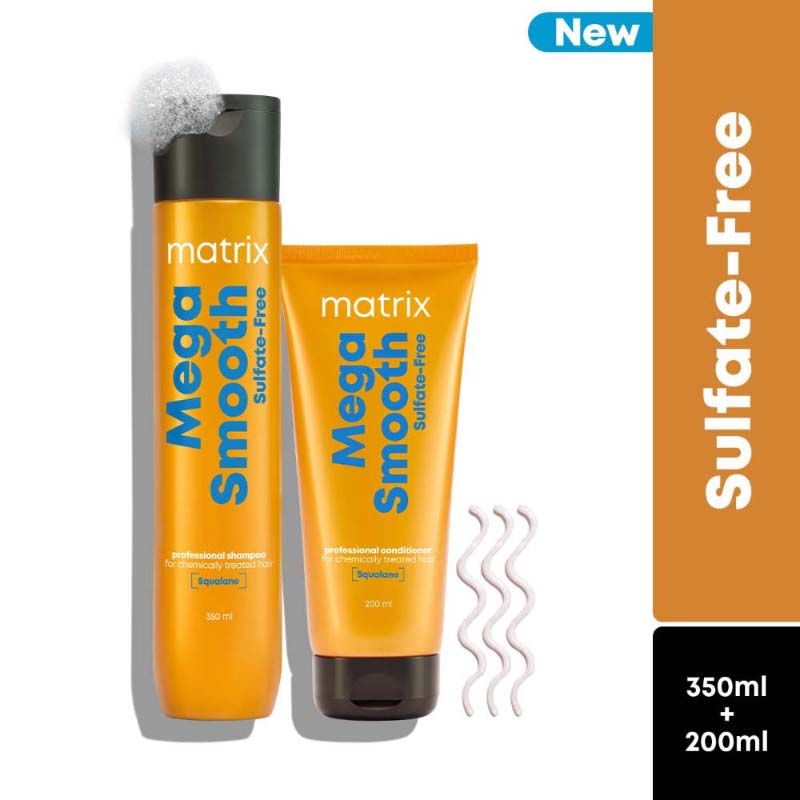 Matrix Mega Smooth Sulfate-free Shampoo, 350ml & Conditioner, 200ml Combo, Gentle Cleansing, Bond Repair, 2 pieces Buy at Indicrest