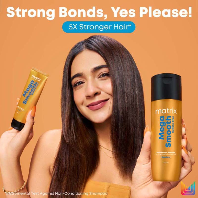 Matrix Mega Smooth Sulfate-free Shampoo, 200ml & Conditioner, 100ml Combo, Gentle Cleansing & Bond Repair, 2 pieces Buy at Indicrest Image 2
