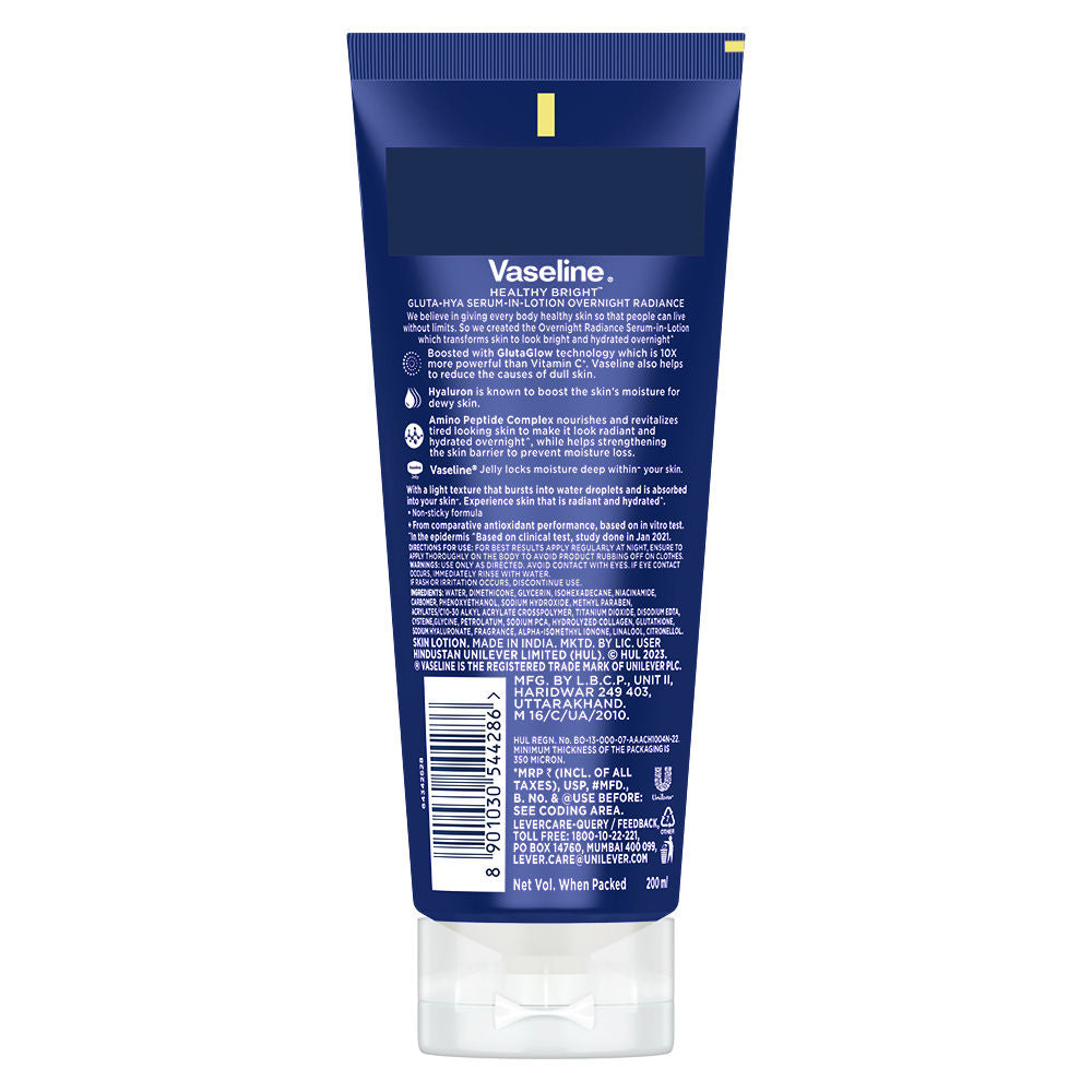 Vaseline Gluta-Hya Overnight Radiance, Serum-In-Lotion, With Amino Peptide And GlutaGlow, 200ml Buy at Indicrest Image 8