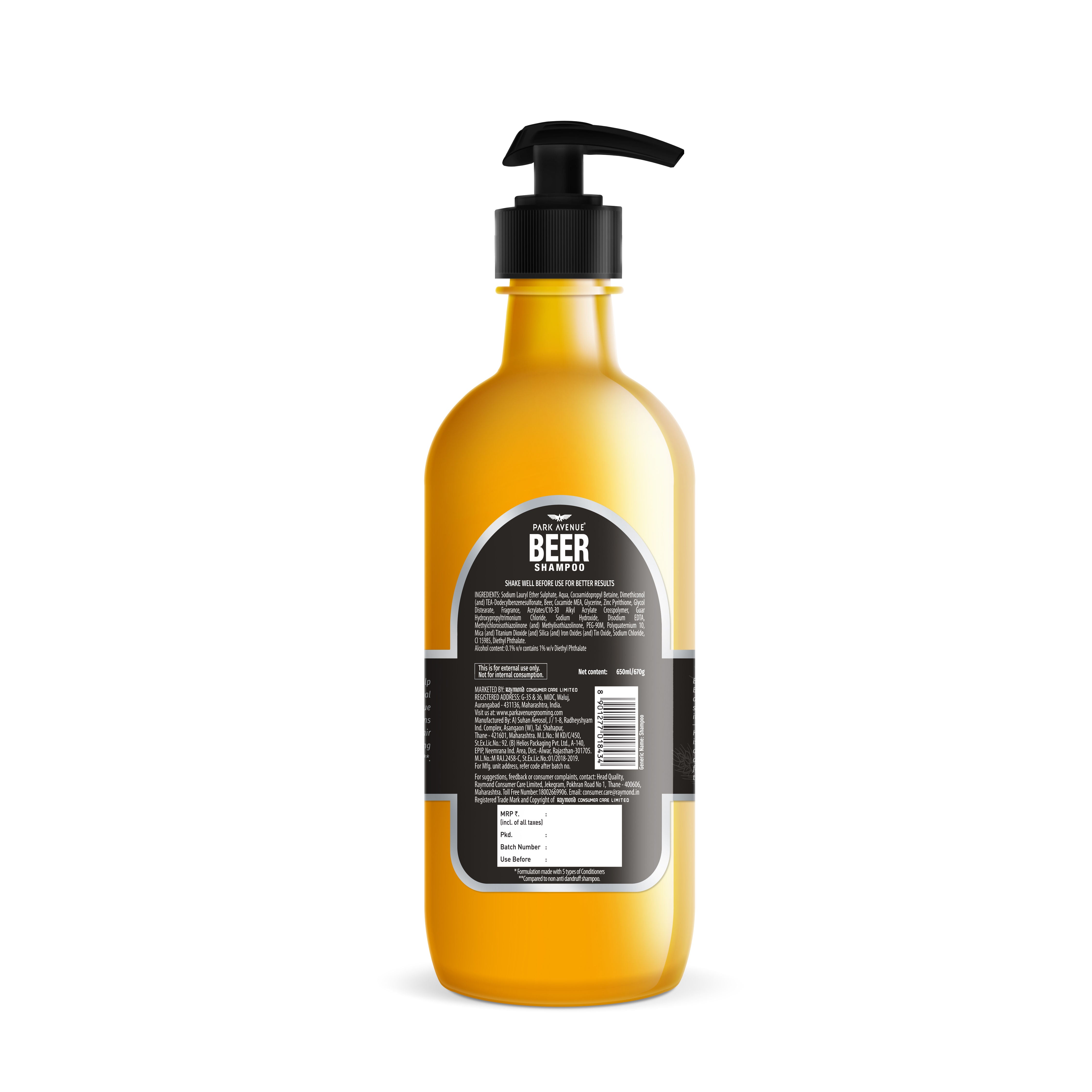 Park Avenue Beer Shampoo - Antidandruff, 650ml