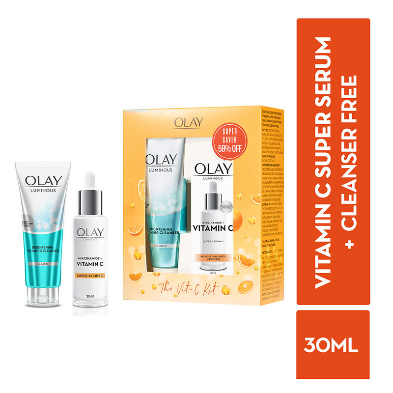 Olay Hydration Boost Kit With Niacimide + Vitamin-C Super Serum, 30ml & Cleanser For Intense Hydration & Dewy Glow, 100g Combo Buy at Indicrest