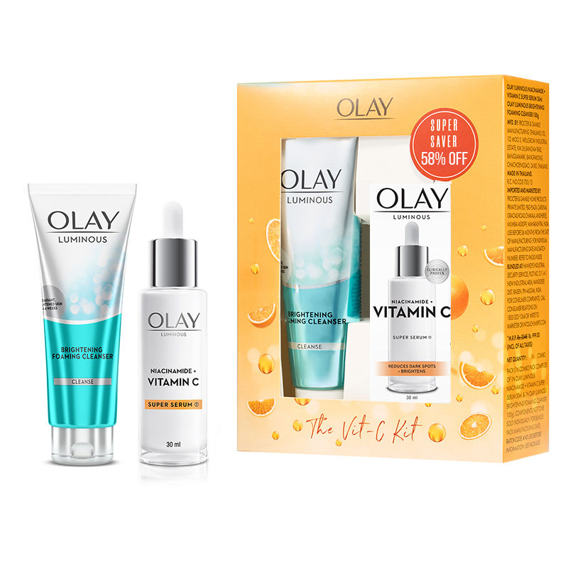 Olay Hydration Boost Kit With Niacimide + Vitamin-C Super Serum, 30ml & Cleanser For Intense Hydration & Dewy Glow, 100g Combo Buy at Indicrest Image 2
