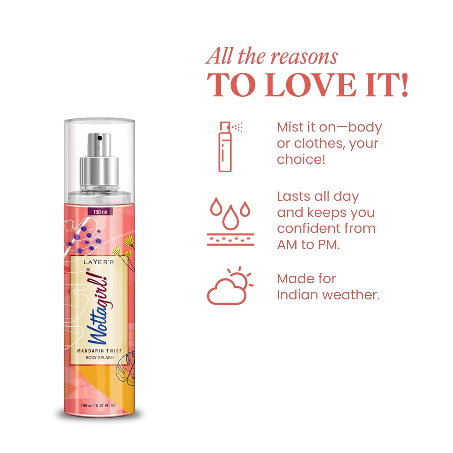 Wottagirl Wottagirl! Mandarin Twist Body Mist 150ml | Long-Lasting Fruity Fragrance for Women | Orange & Raspberry Notes - Image 5 - Buy from Indicrest