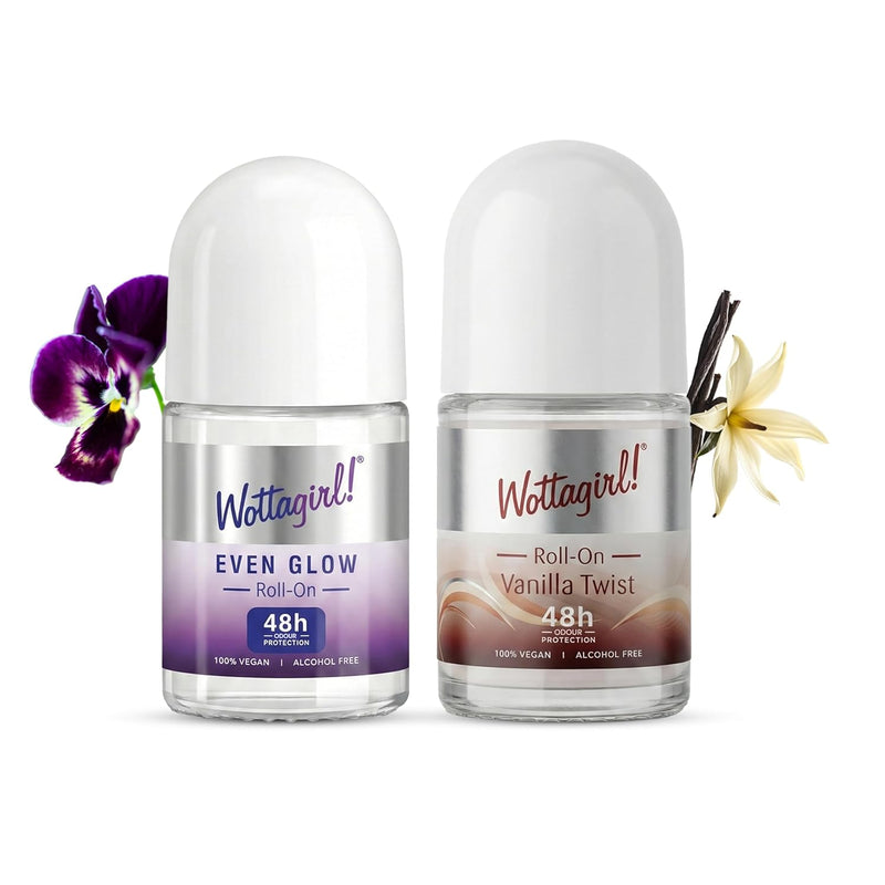Wottagirl Wottagirl Underarm Roll On Combo (25ml X 2) - Even Glow & Vanilla Twist | 48H Odour Protection | Alcohol-Free | Vegan Deodorant for Women - Buy from Indicrest