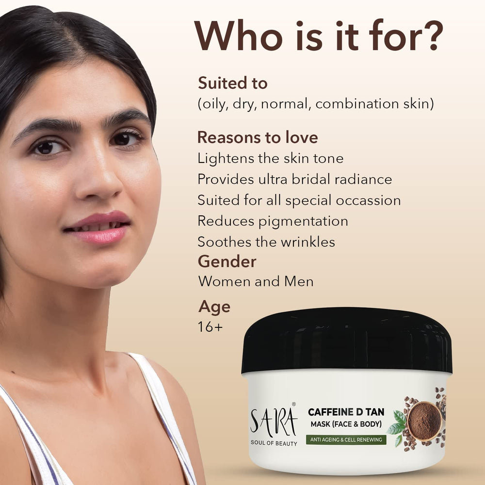 Sara D-Tan Caffeine Mask Pack For Instant Tan Removal and Brightening Glow, 330g - Image 4 - Buy from Indicrest