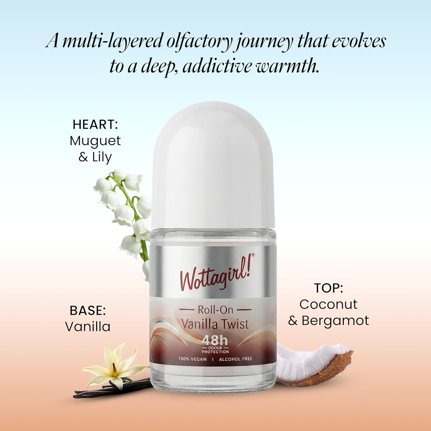Wottagirl Wottagirl Underarm Roll On Combo (25ml X 2) - Mystic Island & Vanilla Twist | 48H Odour Protection | Alcohol-Free | Vegan Deodorant for Women - Image 2 - Buy from Indicrest