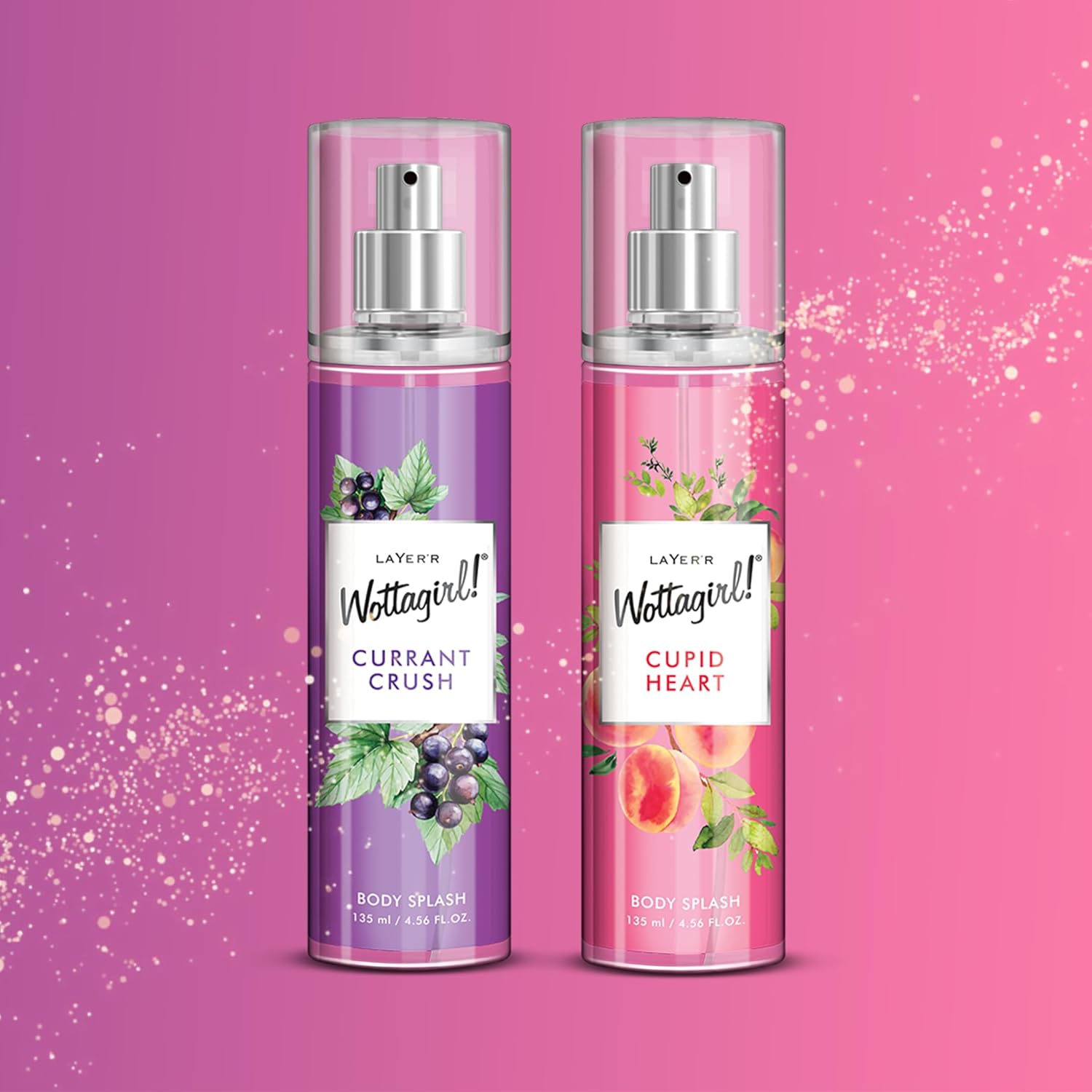 Wottagirl Wottagirl! Cupid Heart & Currant Crush Body Splash Combo for Women, 2X135ml | Long-Lasting Fresh Fruity Floral Body Mist | Melon, Red Fruits, Strawberry & Rose Notes | Everyday Wear | Skin-Friendly  - Buy from Indicrest