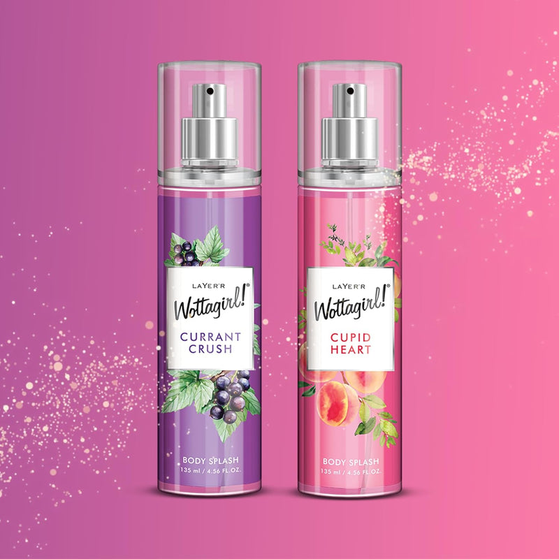 Wottagirl Wottagirl! Cupid Heart & Currant Crush Body Splash Combo for Women, 2X135ml | Long-Lasting Fresh Fruity Floral Body Mist | Melon, Red Fruits, Strawberry & Rose Notes | Everyday Wear | Skin-Friendly  - Buy from Indicrest