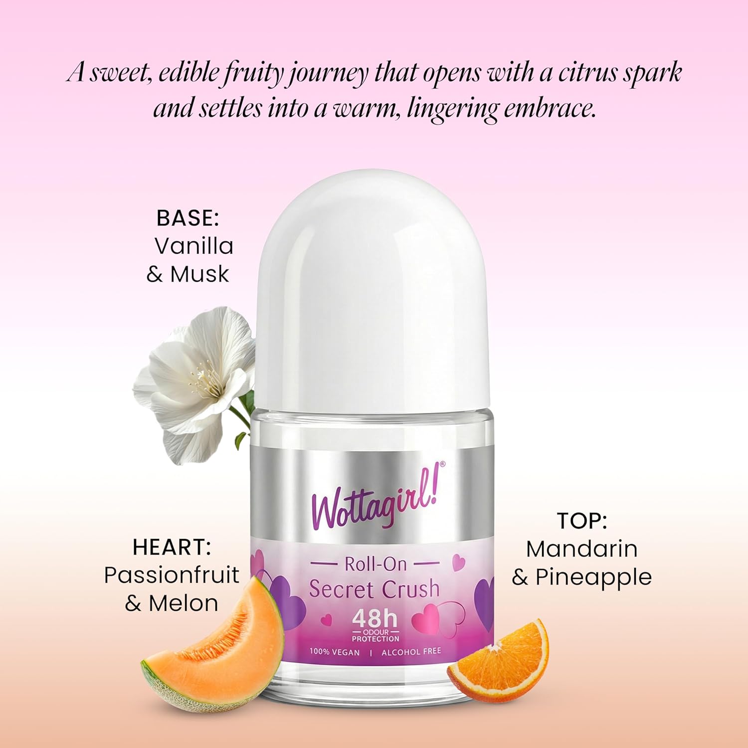 Wottagirl Wottagirl Underarm Roll On Combo (25ml X 2) - Secret Crush & Vanilla Twist | 48H Odour Protection | Alcohol-Free | Vegan Deodorant for Women - Image 3 - Buy from Indicrest