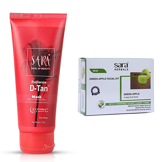 Sara Green Apple facial Kit for anti ageing and glowing skin 200g With Radiance D-TAN Mask 100g - Buy from Indicrest
