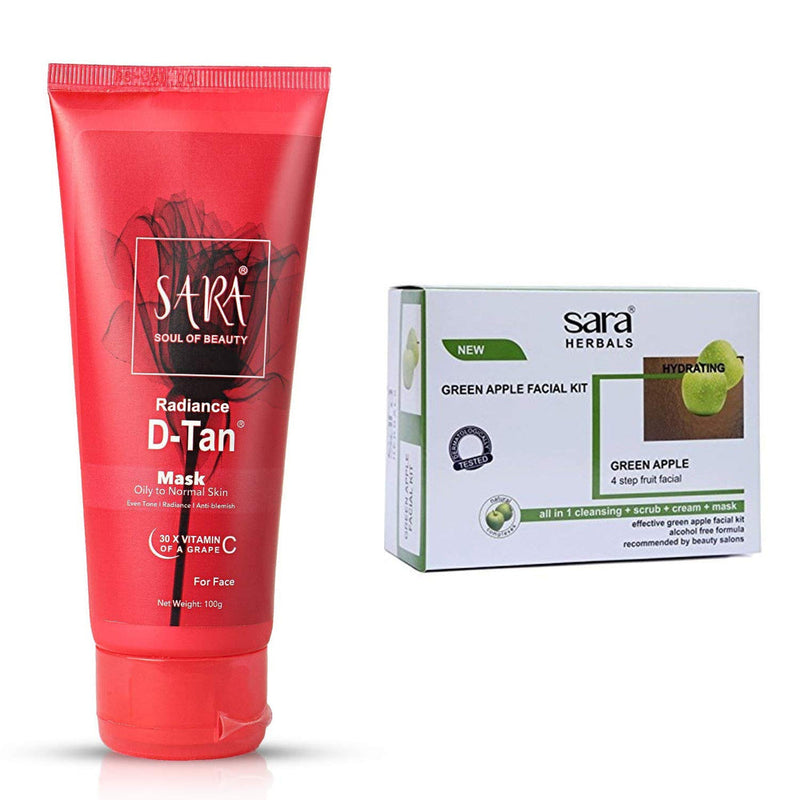 Sara Green Apple facial Kit for anti ageing and glowing skin 200g With Radiance D-TAN Mask 100g - Buy from Indicrest