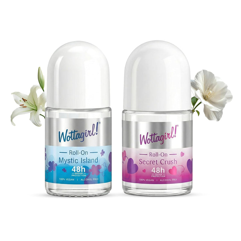Wottagirl Wottagirl Underarm Roll On Combo (25ml X 2) - Mystic Island & Secret Crush | 48H Odour Protection | Alcohol-Free | Vegan Deodorant for Women - Buy from Indicrest